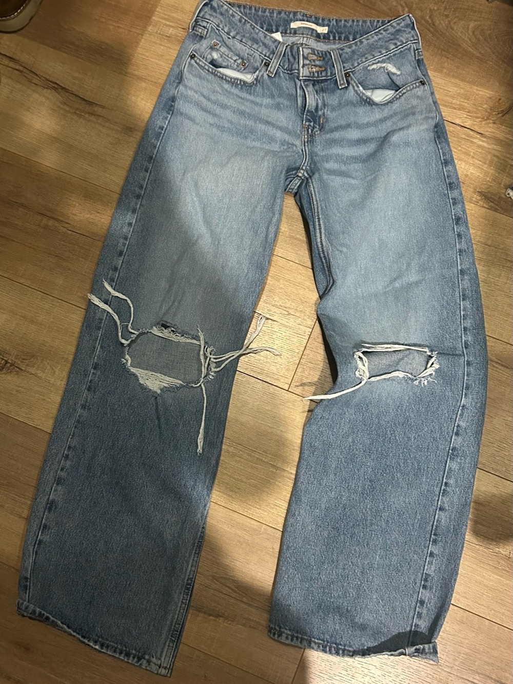 Levi's Light Blue Distressed Knee-Rip Straight Leg Jeans